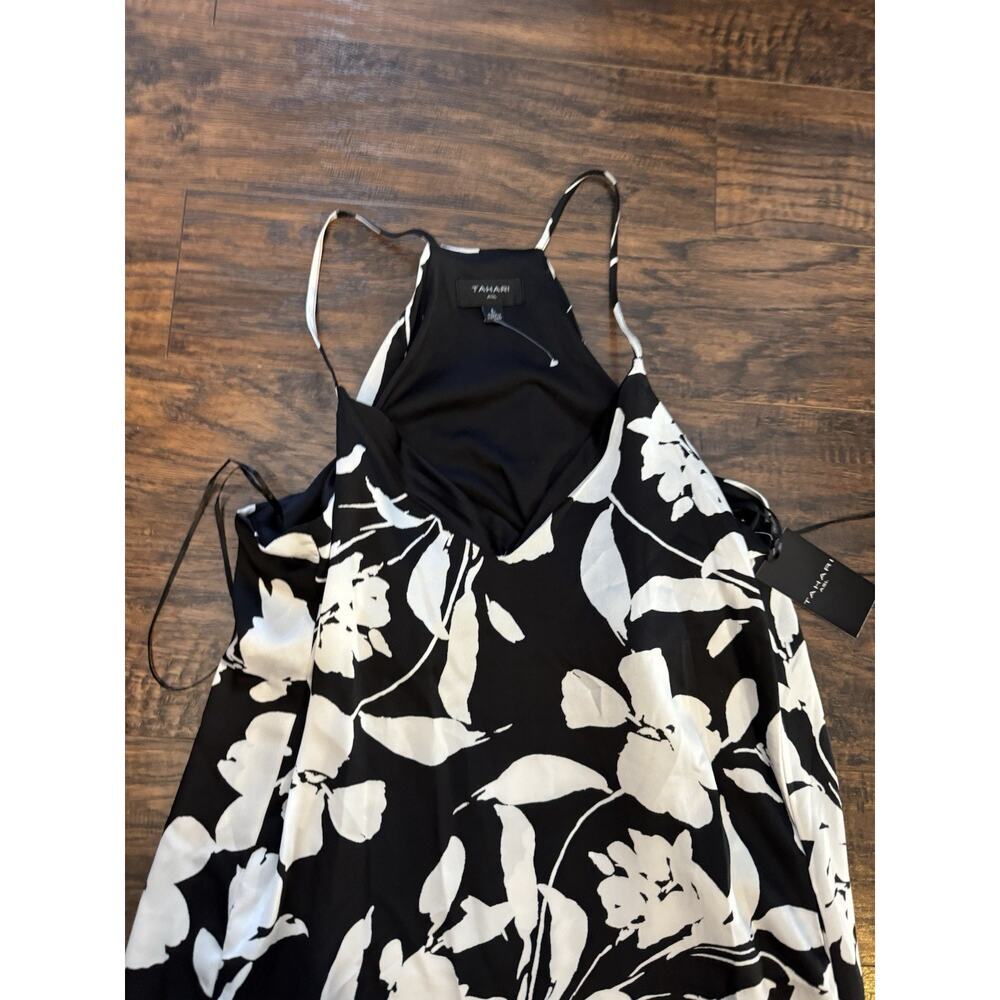 Tahari ASL Floral Maxi Dress With Pockets Black White Size L New With Tags - Picture 3 of 10